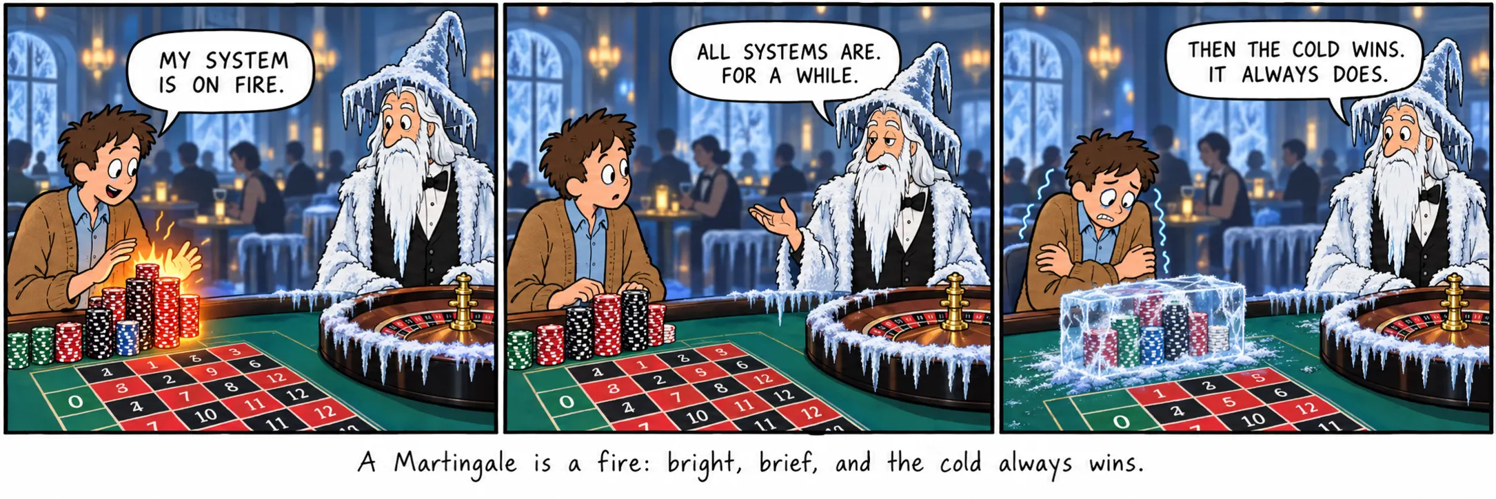 A Martingale é uma fogueira: brilhante, breve, e o frio sempre vence.